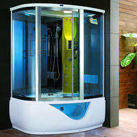 Blue glass steam room with massage bathtub ZB1015