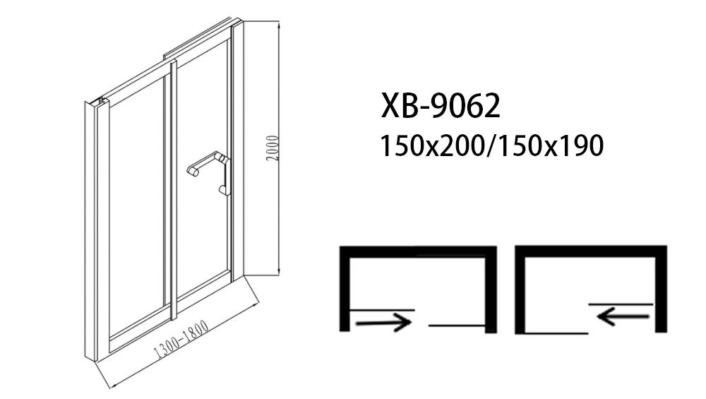 Xavier -Bathroom Shower Doors, Sliding Glass Shower Enclosure With Fixed Panel Xb-9062